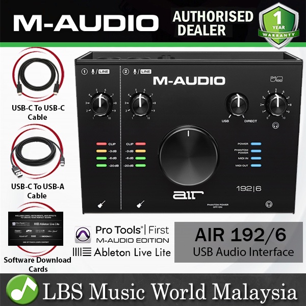 M-Audio AIR 192|6 อินเทอร์เฟซเสียง ยูเอสบี 2-ใน 2-ออก พร้อมความละเอียด 24 บิต/192กิโลเฮิร์ต - (อากาศ