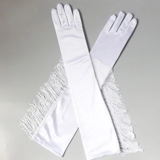 ถุงมือผ้าซาติน ถุงมือยาวฝอยแฟชั่น