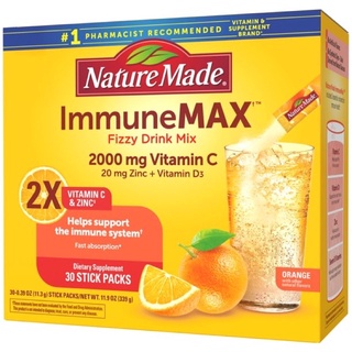 🔥พรัอมส่ง Nature Made ImmuneMAX Fizzy Drink Mix, with Vitamin C, Vitamin D, and Zinc, 30 ซอง