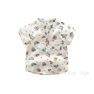 เสื้อเชิ้ตเด็กแขนสั่น คอตั้ง ลาย Boys!