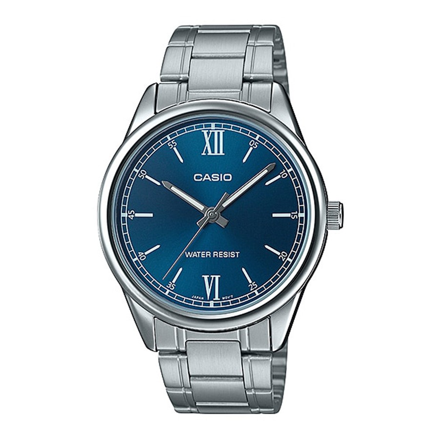 Casio Standard นาฬิกาข้อมือผู้ชาย สายสแตนเลส รุ่น MTP-V005D,MTP-V005D-2B2,MTP-V005D-2B2UDF - สีฟ้า