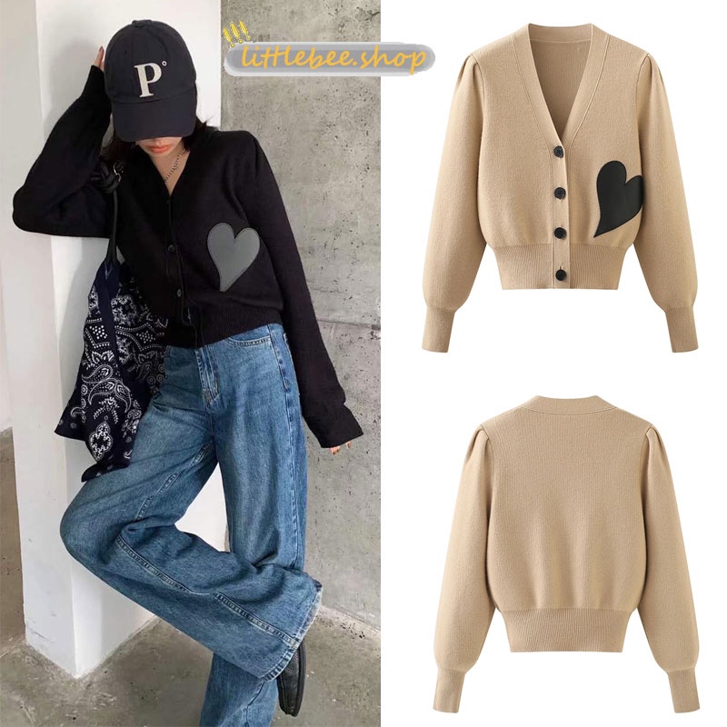 littlebee 20022✨พร้อมส่ง✨เสื้อคาร์ดิแกน เสื้อไหมพรม แขนยาวคอวี สุดน่ารัก ลายหัวใจสไดล์เกาหลี