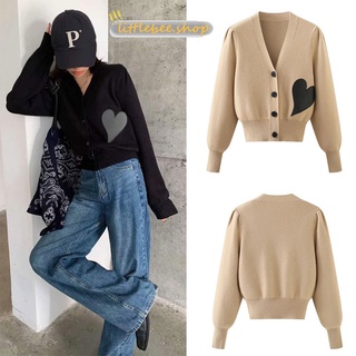 littlebee 20022✨พร้อมส่ง✨เสื้อคาร์ดิแกน เสื้อไหมพรม แขนยาวคอวี สุดน่ารัก ลายหัวใจสไดล์เกาหลี