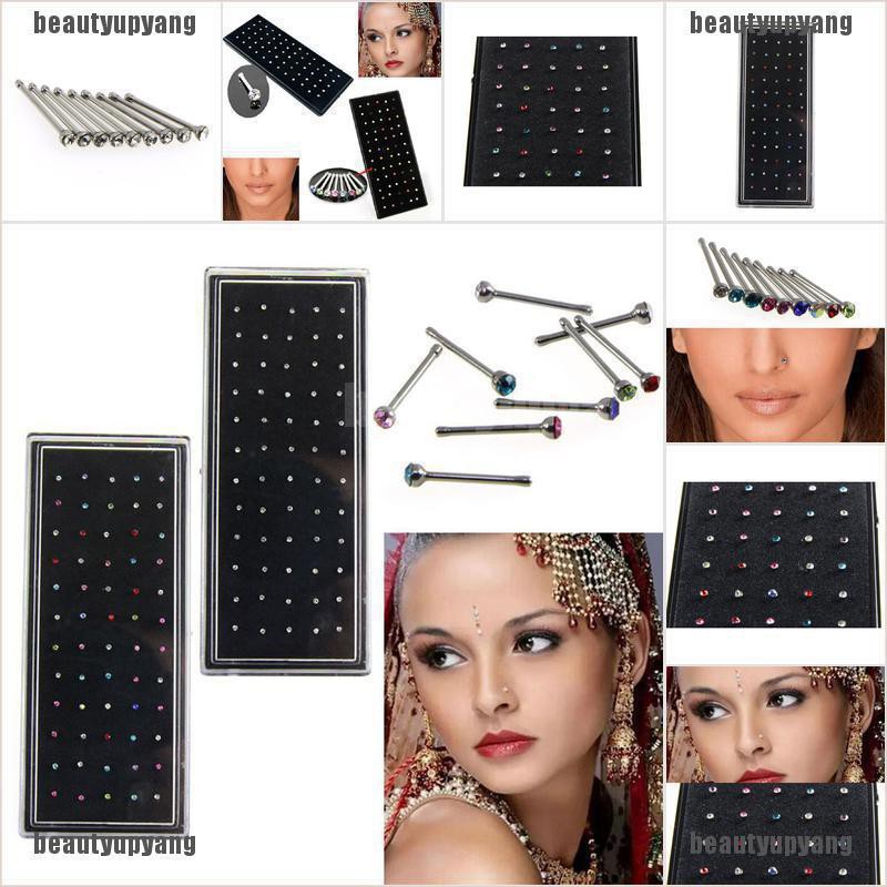 N2HAO 14PCS/Set Stainless Steel Hinged Segment Nose Ring Bone Studs ...