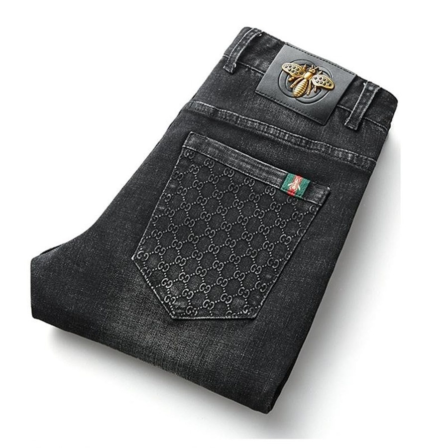 Autumn Winter Men's Jeans Cotton Slim Elastic Bee Brand Business Pants