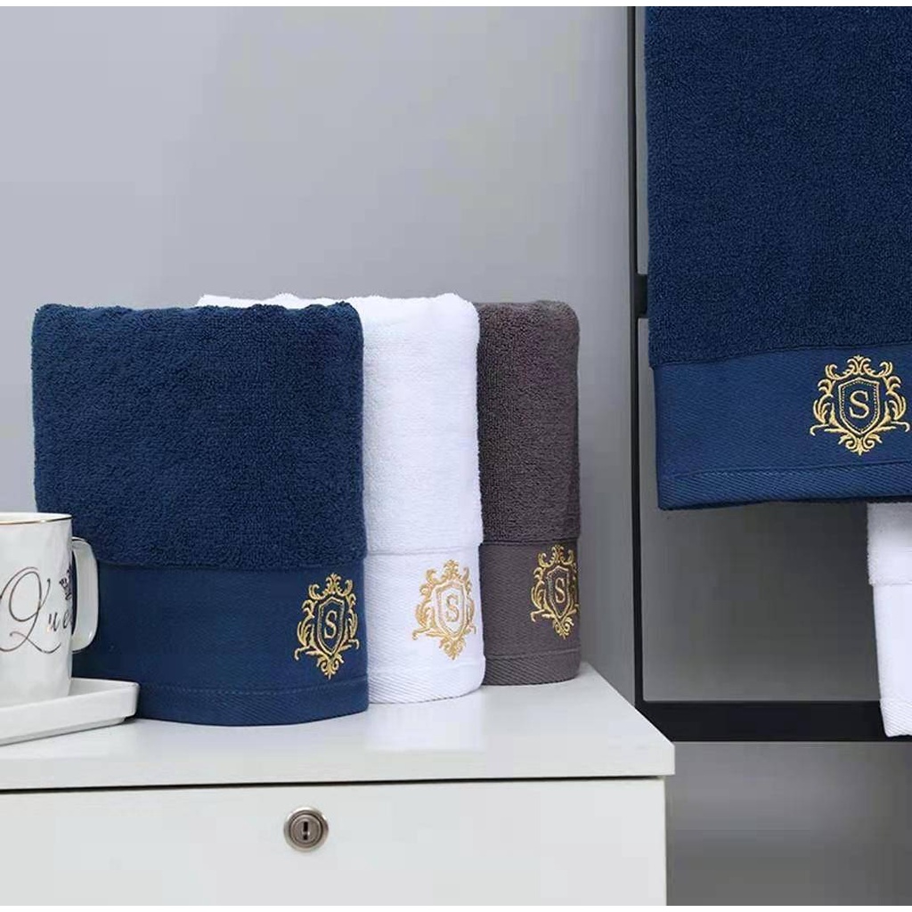 MSS ผ้าเช็ดตัว Cotton 100% เนื้อนุ่มขนาด 70*140 Cm. สกรีนโลโก้สีทอง