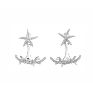 Aevari Silver Coral  Earrings 925 Silver with Cubic Zirconia &amp; Rhodium Plated