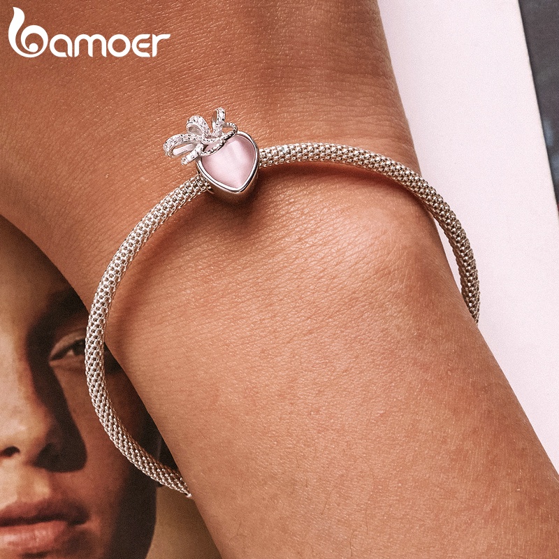 Bamoer สร้อยข้อมือเงิน 925 จี้มงกุฎ และพัด ประดับลูกปัดหัวใจ เครื่องประดับแฟชั่น สไตล์เจ้าหญิง