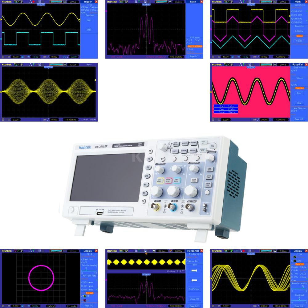 Certified Hantek DSO5102P Digital Storage Oscilloscope 2CH 100MHz 1Gs 7 ...