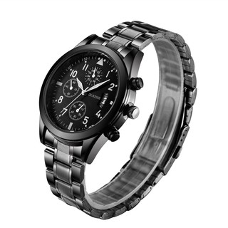 Men watch waterproof calendar black watchนาฬิกาผู้ชายนาฬิกากันน้ำสีดำสแตนเลสสายนาฬิกานาฬิกาเฝ้าดูธุรกิจ