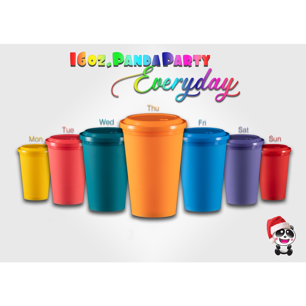 (แพ็ค20ชิ้น) แก้ว 16 ออนซ์ แพนด้าปาร์ตี้+ฝา 90 มิล (Set C)