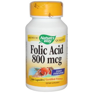 Natures Way, Folic Acid, 800 mcg, 100 Capsules