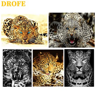 DROFE 【ขนาด : 50X40 ซม】~คอลเลกชันเสือดาว ~ พร้อมส่งภาพระบายสีตามตัวเลขของขวัญDIY/ paint by number / บ้านตกแต่ง / ตามหมายเลข / ภาพวาด DIY/ จิตรกรรมดิจิทัล / การวาดภาพดิจิทัล