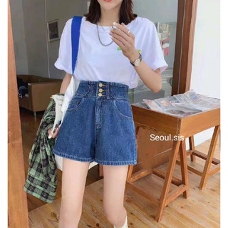 กางเกงยีนส์ขาสั้น​ เอวสูงตกแต่งช่วงเอว​Denim  Short Pant​  -​Dark Blue