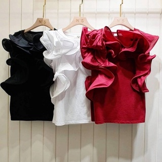 Ruffle Duo Top เสื้อแขนกุด แต่งระบายหลายเลเยอร์ ผ้าเกรดซาตินพรีเมี่ยม อกได้ถึง 40"