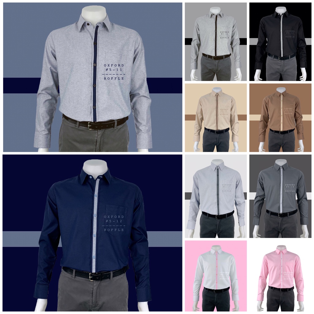 เสื้อเชิ้ตคอปก แต่งสาบ ผ้าอ๊อกฟอร์ด เข้ารูป แขนยาว (2/5)