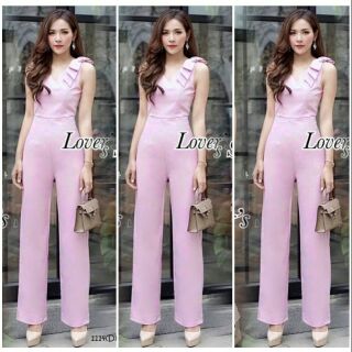 จั๊มสูทขายาวสีชมพูไหล่แต่งโบว์ ชุดอออกงาน ชุดไปงานแต่ง เสื้อผ้าแฟชั่น 10926