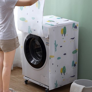 ☔ผ้าคลุมเครื่องซักผ้า washing machine cover สำหรับเครื่องซักผ้า "ฝาหน้า" แบบบางเบา ลายต้นไม้