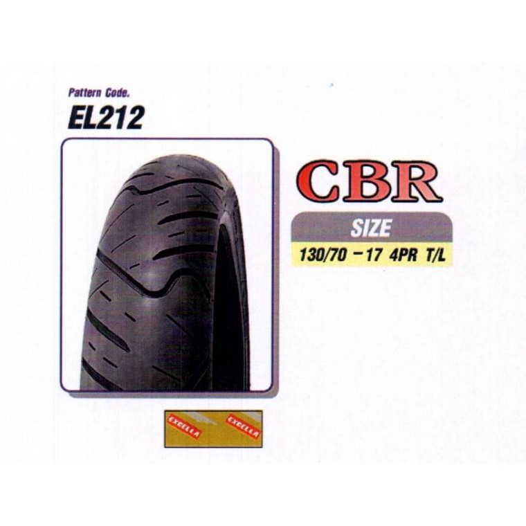 ยางนอก EXCELLA 130/70-17 T/L EL212 (CBR) : ยางนอกรถจักรยานยนต์ มอเตอร์ไซค์ EXCELLA ขนาด 130/70-17 ไม่ใช้ยางใน ลาย EL212