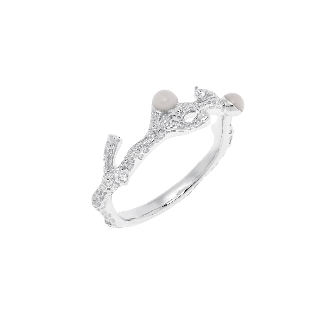 Aevari Silver Coral Ring 925 Silver with Cubic Zirconia Rhodium Plated ...