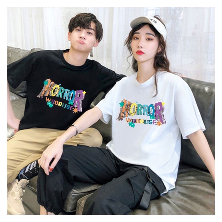 เสื้อยืดคู่รักชายหญิง oversize เสื้อผ้าวัยรุ่นแฟชั่น แขนสั้นคอกลม เสื้อโอเวอร์ไซส์ผู้หญิง สไตร์เกาหลี สกรีนลายวินเทจ xxl