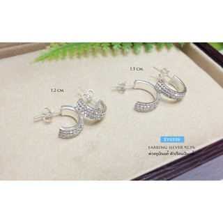 ต่างหูเงินแท้ แบบก้านเสียบ 3 แถว เรือนเงินแท้ งานฝังแบบติดดินญี่ปุ่นEY0339