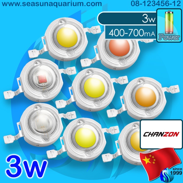 (ราคาต่อชิ้น) Chanzon LED 3w 3500k 4500k 6500k 15000k Blue 420nm 450nm 470nm 490nm Green 525nm Red 625nm 660nm Pink
