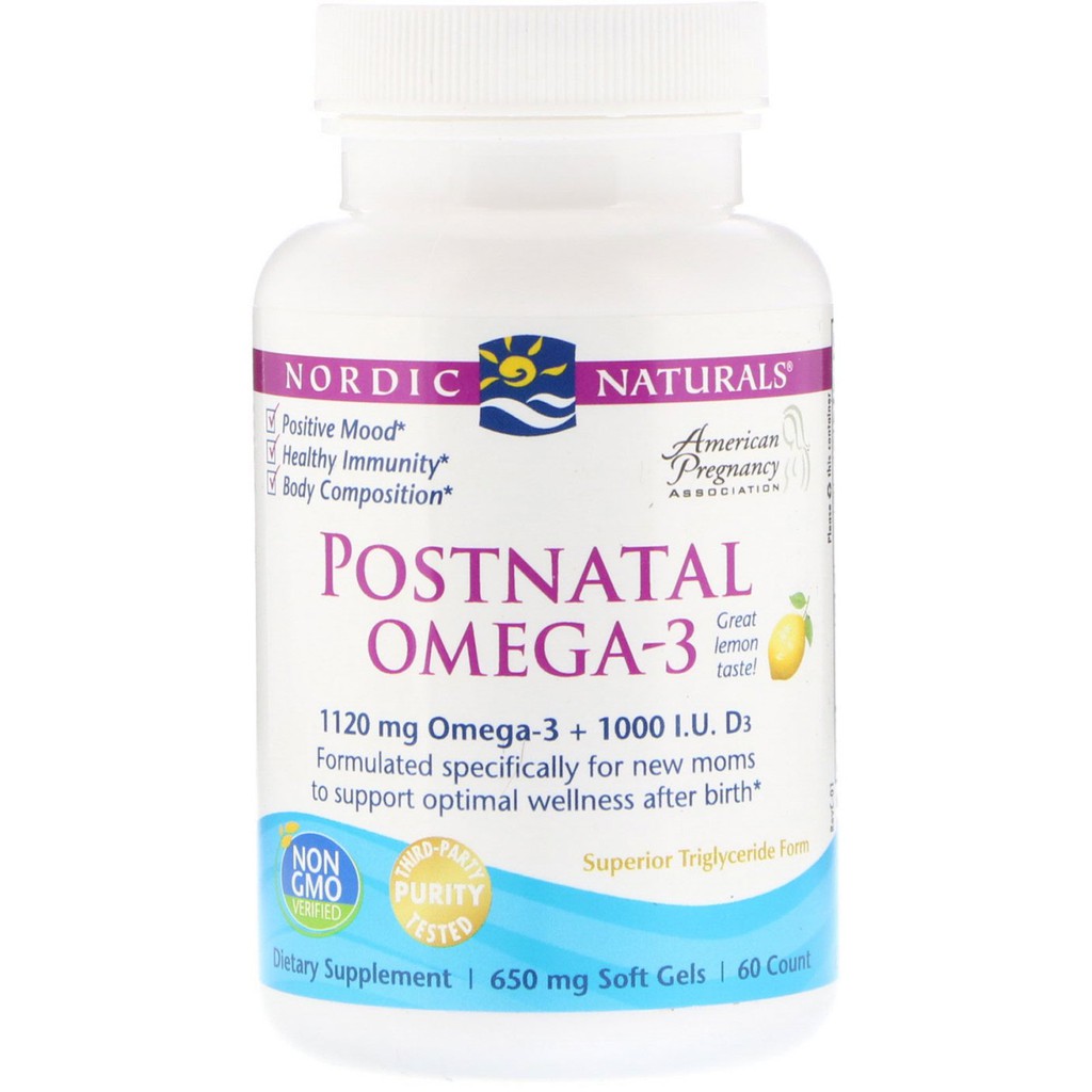 ✨Preorder✨Nordic Naturals, Postnatal Omega-3, Lemon, 650 mg, 60 Soft Gels🇺🇸
