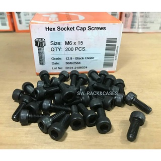 น็อตหัวจมดำ (ราคายก/กล่อง 200 ตัว)ขนาด M6x15mm Grade : 12.9 Black Oxide BSF สกรูน็อตหัวจมดำหกเหลี่ยม เบอร์ 10 แข็งแรงได้