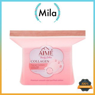 Aime Collagen Facial Cotton Pad 60 pcs.ผลิตจากใยฝ้ายธรรมชาติที่มีส่วนผสมของคอลลาเจน