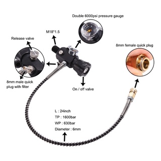 อะแดปเตอร์วาล์วชาร์จถัง PCP พร้อมเกจ 400Bar 6000Psi ท่อ 50 ซม. M18x1.5