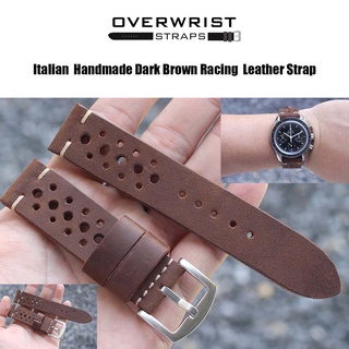 สายนาฬิกา สายหนังวัวแท้ overwrist italian handmade dark brown racing leather strap