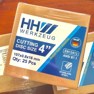 แผ่นตัดเหล็ก สแตนเลส 4”  ยกกล่อง/25ชิ้น  super cut คมกริบ  ยี่ห้อ HHW werkzeug