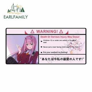 Earlfamily สติกเกอร์ ลาย DARLING in the FRANXX Zero Two Warning ขนาด 13 ซม. x 5.9 ซม. สําหรับติดตกแต่งรถยนต์ รถจักรยานยนต์ เซิร์ฟบอร์ด Windows Campervan