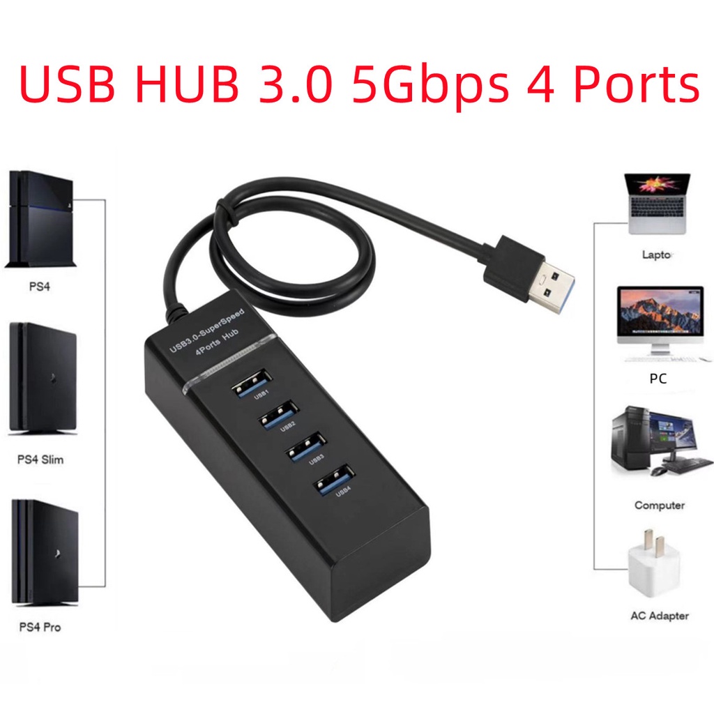 อะแดปเตอร์แยกพอร์ต USB HUB 3.0 5Gbps 4 พอร์ต ความเร็วสูง คุณภาพสูง อุปกรณ์ต่อพ่วงคอมพิวเตอร์ สีดำ