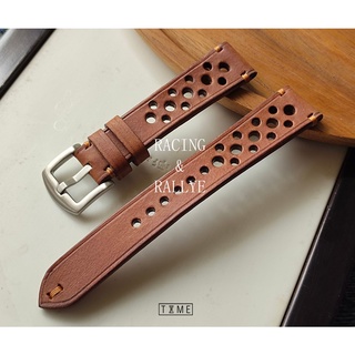 สายนาฬิกาหนังแท้ แนว Rallye racing strap สี น้ำตาลแทน  รุ่น H32 watch strap สายนาฬิกา พร้อมบัคเคิล