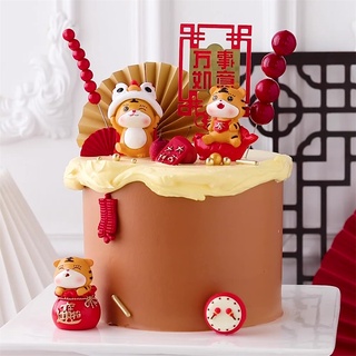 【Cny Decoration】ท็อปเปอร์ตกแต่งเค้ก เทศกาลปีใหม่จีน เทศกาลฤดูใบไม้ผลิ เชิดสิงโตเชิดสิงโตเชิดอวยพรชายและหญิง ชุดโคมไฟฉลองปีใหม่ Cny