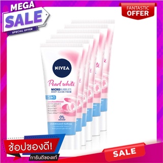 นีเวีย เพิร์ล ไวท์ 5อิน1 มอยส์เจอร์ ฟิลเลอร์ โฟมล้างหน้า 20 กรัม x 6 หลอด ผลิตภัณฑ์ดูแลผิวหน้า Nivea Pearl White 5in1 Mo