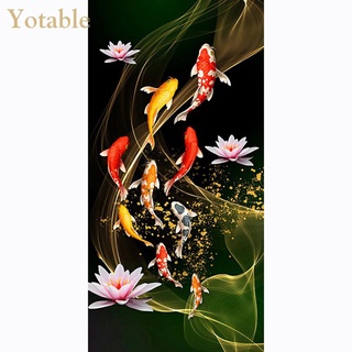 Yotable 45X85ซม.Koi Fish Lotus ภาพจิตรกรรมปักครอสติสติดประดับเพชรสําหรับติดตกแต่งบ้าน