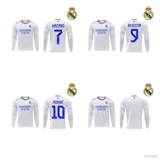 Yb2 2021-2022 Real Madrid F.C. เสื้อกีฬาแขนยาว ลายทีมชาติฟุตบอล Hazard Benzema Modric พลัสไซซ์