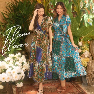 Thongyoy - Dress Wrap Flame Flower เดรสทรงป้ายลายดอก ฟรีไซส์ สไตล์โบฮีเมียน