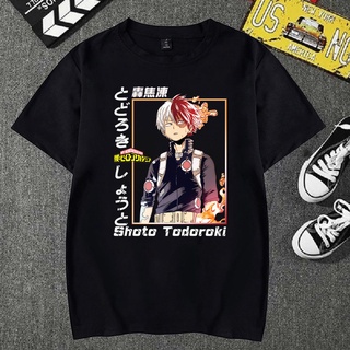 ROUND คอลูกเรือเสื้อยืด พิมพ์ลายอนิเมะ My Hero Academia Todoroki Shoto 90s สไตล์ฮิปฮอป สําหรับผู้ชาย และผู้หญิง-4XL