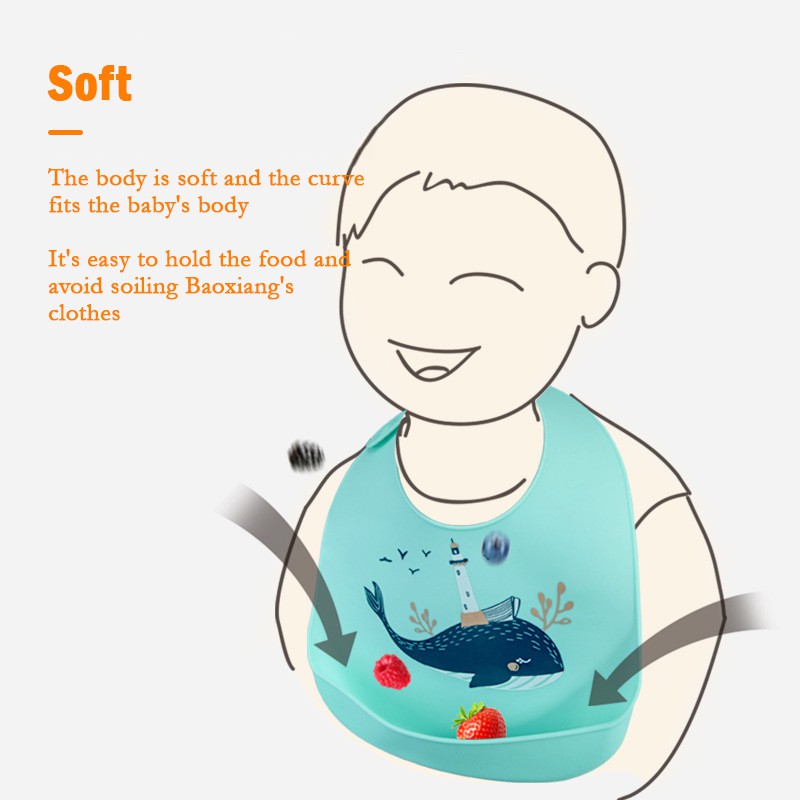 ผ้ากันเปื้อนเด็ก ปรับได้ 6 ระดับ มีถาดรองเศษอาหาร ซิลิโคน - รูปที่ 5