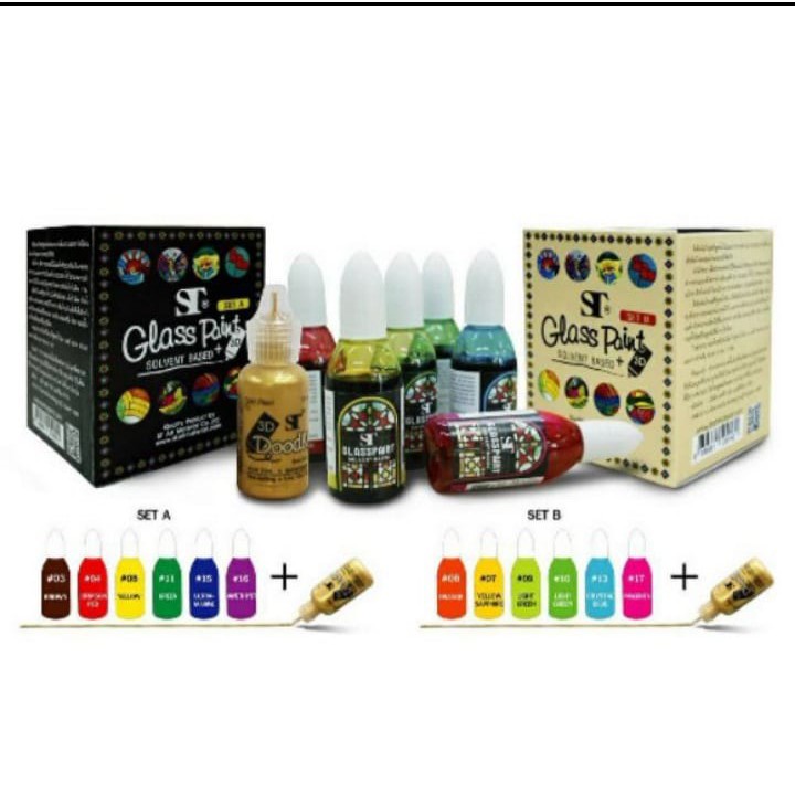 ST Art ชุดเพ้นท์ 3D Doodle สีเขียนแก้ว สีเขียนกระจก สีเพ้นท์น้ำมันและกาวร่างเส้น (ชุดมี6สี แบ่งเฉดสี A หรือ B)