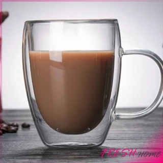 แก้วกาแฟทนความร้อนสองชั้น ถ้วยใส ถ้วยเครื่องดื่มน้ำร้อน น้ำเย็น glass