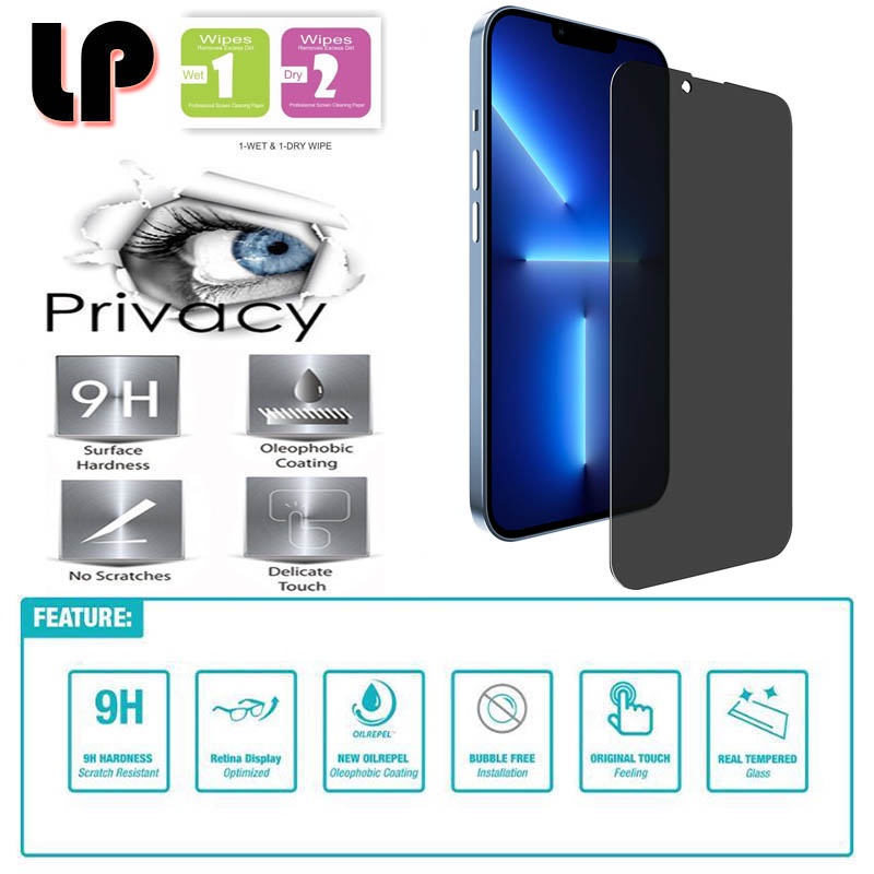 LP Anti-Spy Tempered Glass iPhone 14 - 13 - 13 Pro - 16e - Original Privacy Glass Fit Black 6.1i
