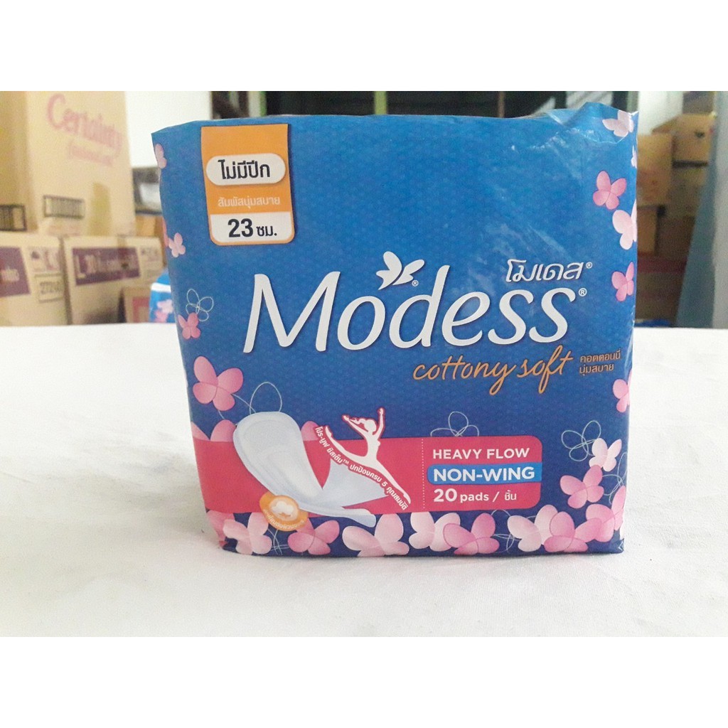 ผ้าอนามัย Modess โมเดส Heavy Flow สีน้ำเงิน มีดอกไม้ 20 ชิ้น กลางวัน 23 Cm  ไม่มีปีก | Shopee Thailand