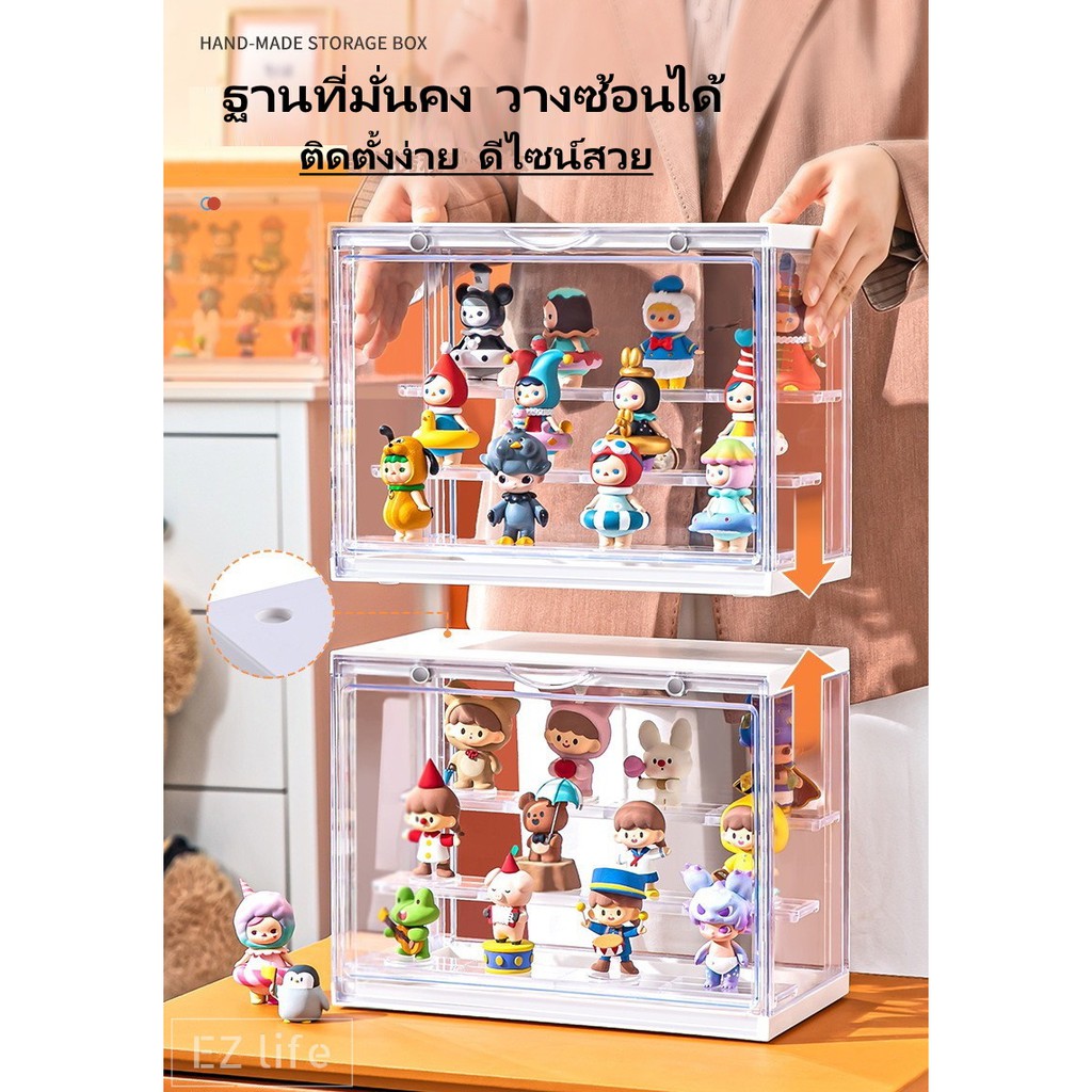 EZ กล่องฟิกเกอร์ ตู้โมเดล กระเป๋า ตู้โชว์ตุ๊กตา ญี่ปุ่น 3 ชั้น ของสะสม Mini figure Toy  Model Magnet Display Shelf Box