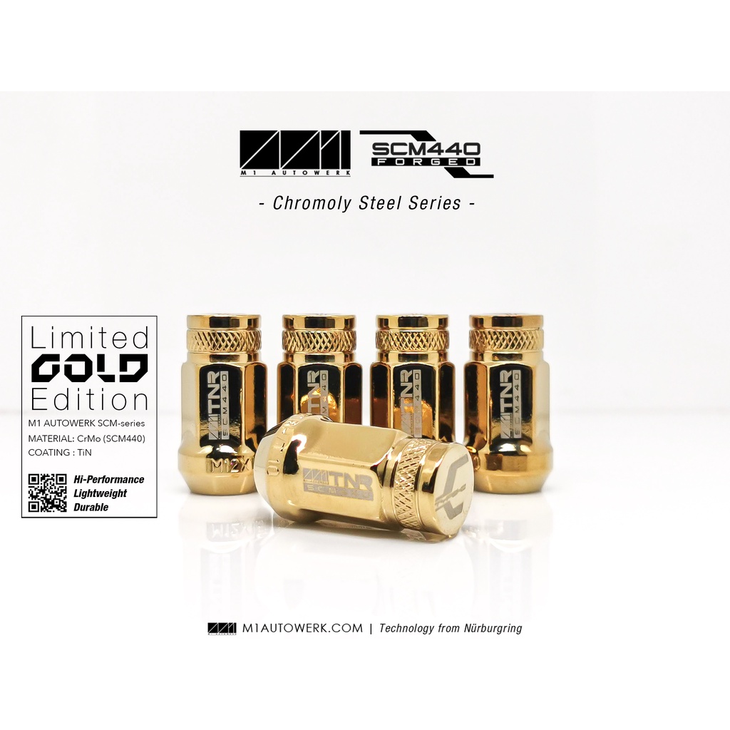 20ตัว Limited GOLD Edition น๊อตล้อโครโมลี่ M1 AUTOWERK รุ่น M1TYPE-C หัวปิด เคลือบไทเทเนี่ยมแท้ สีทอง ลิมิเต็ด ทนบล็อคลม