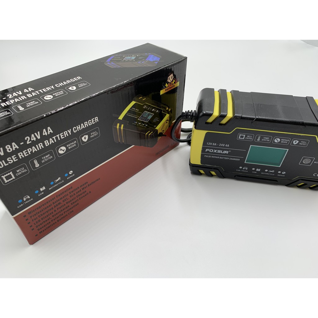 เครื่องชาร์จแบตเตอรี่อัจฉริยะ 12V 8A 24V 4A Pulse Repair Charger FOXSUR Car Battery Charger FBC12240
